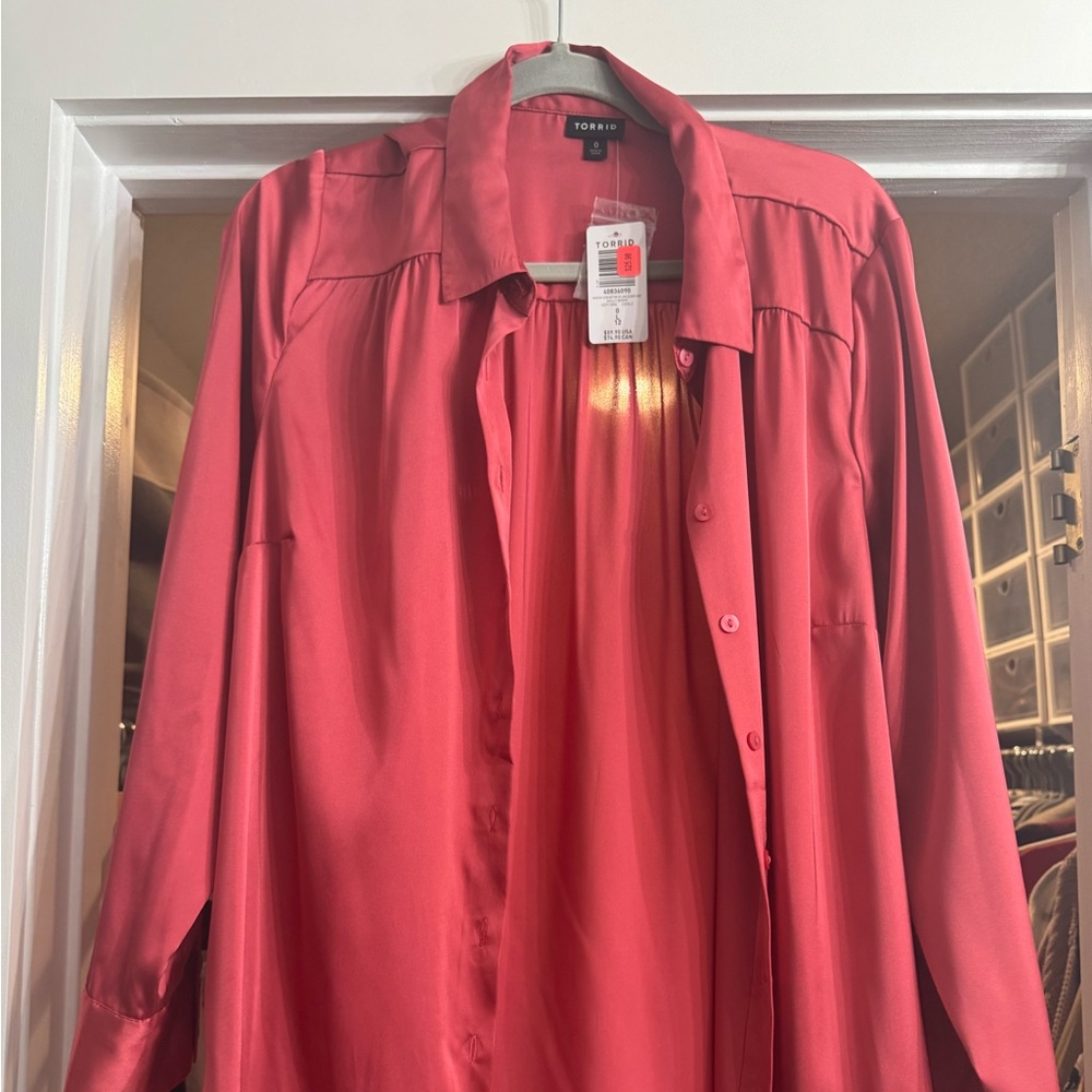 Torrid Coral Button-Up Blouse